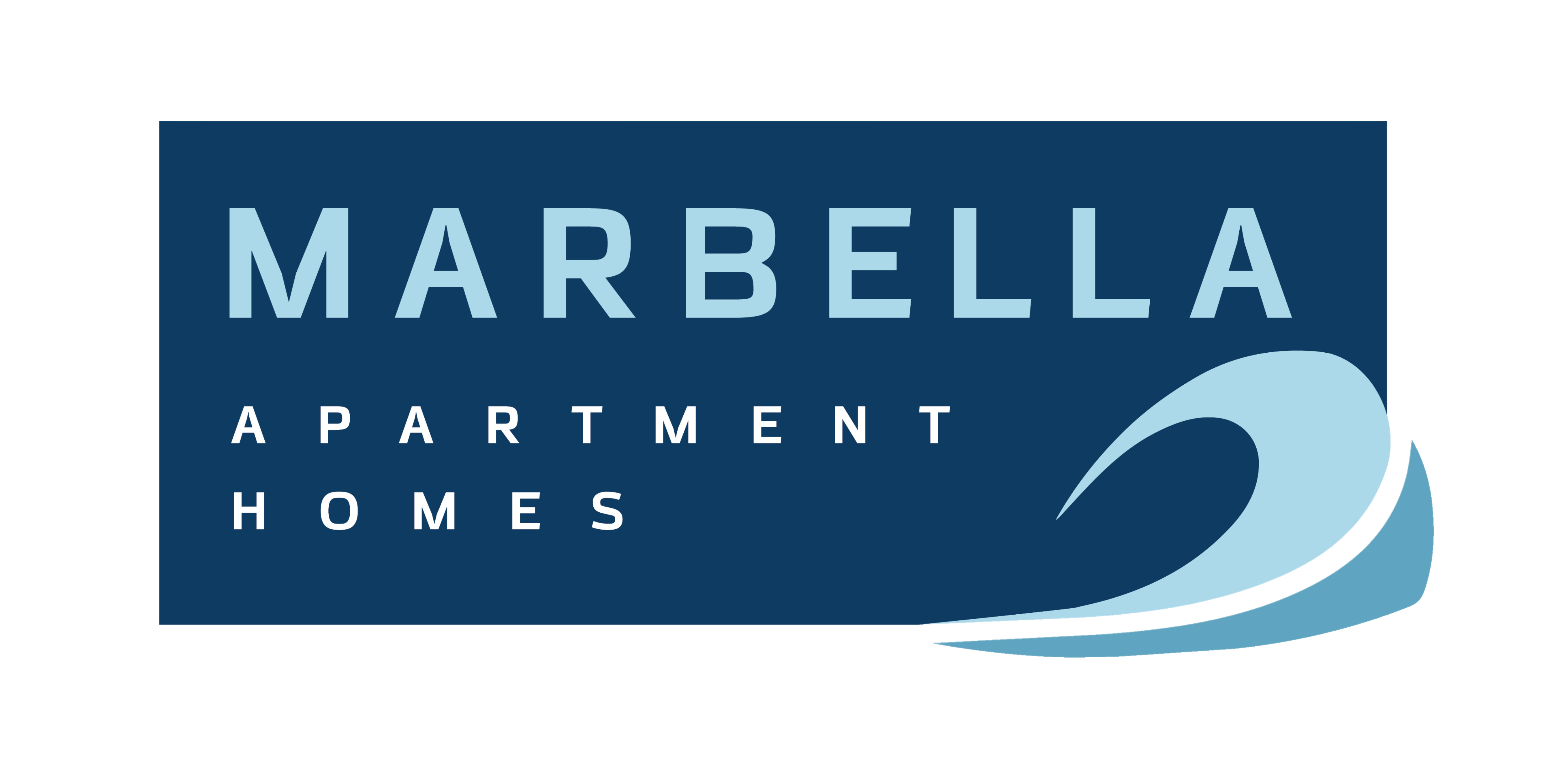 a blue logo with the words marbella apartment homes